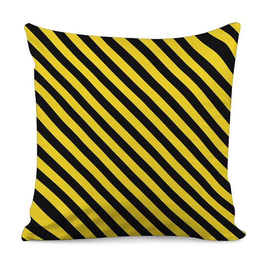 Black And Yellow Warning Striped Print Pillow Cover