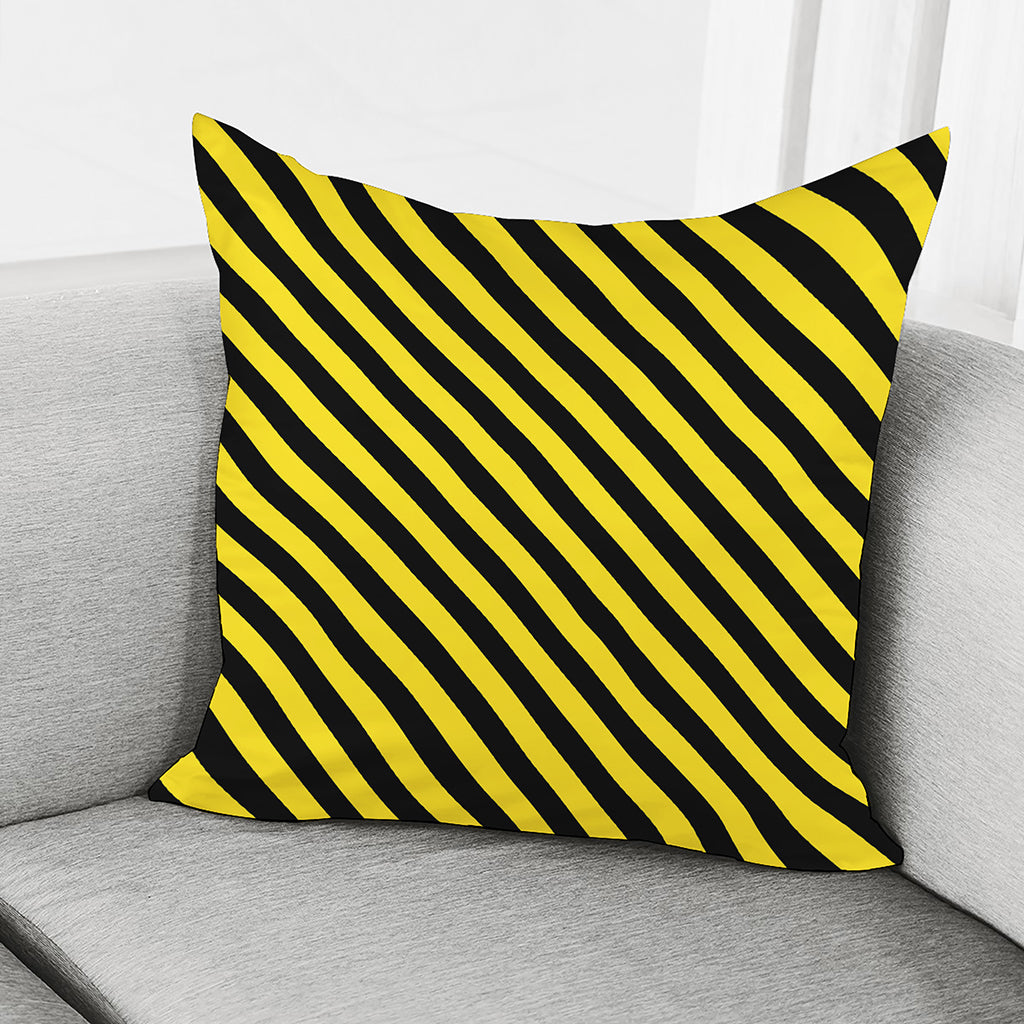 Black And Yellow Warning Striped Print Pillow Cover