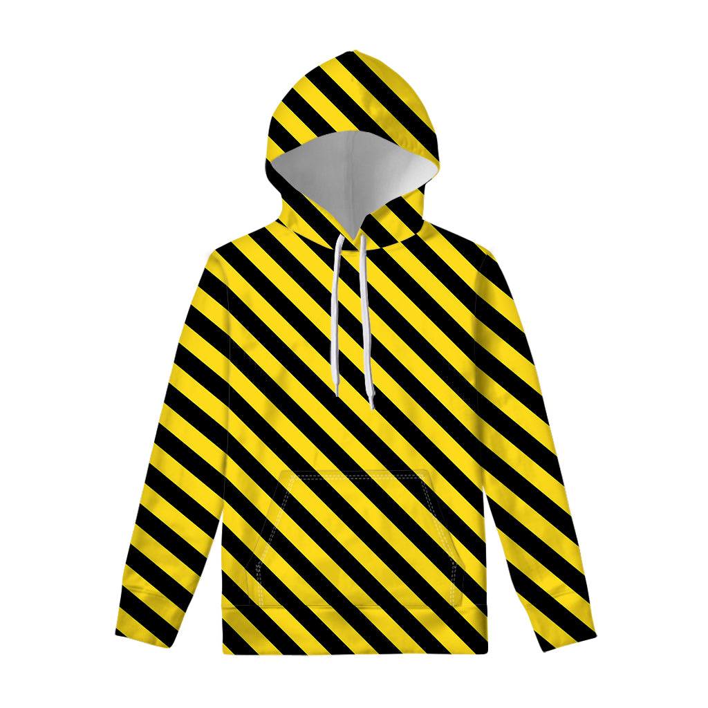 Black And Yellow Warning Striped Print Pullover Hoodie