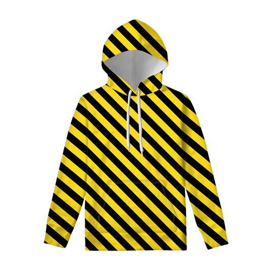 Black And Yellow Warning Striped Print Pullover Hoodie