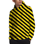 Black And Yellow Warning Striped Print Pullover Hoodie