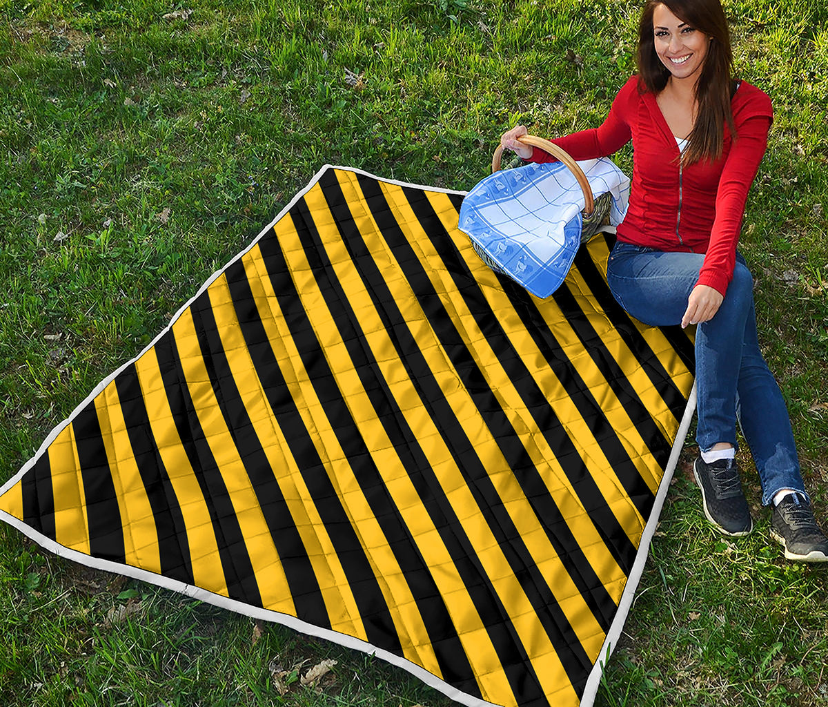 Black And Yellow Warning Striped Print Quilt