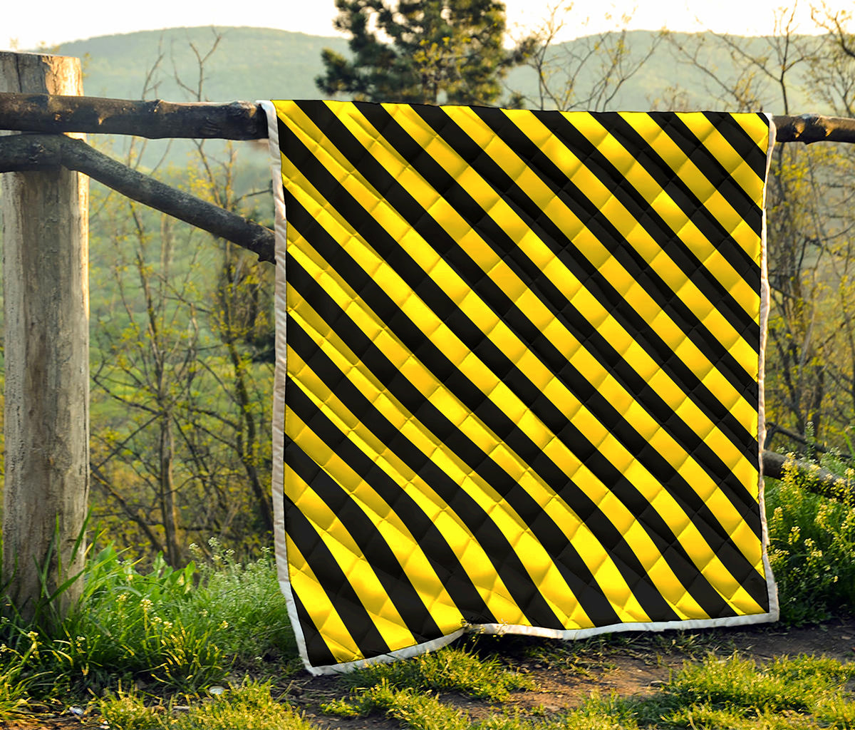 Black And Yellow Warning Striped Print Quilt