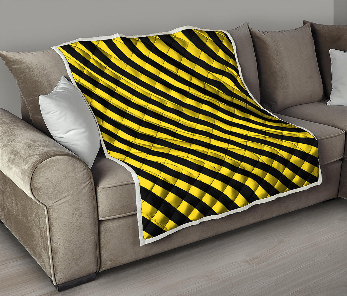 Black And Yellow Warning Striped Print Quilt
