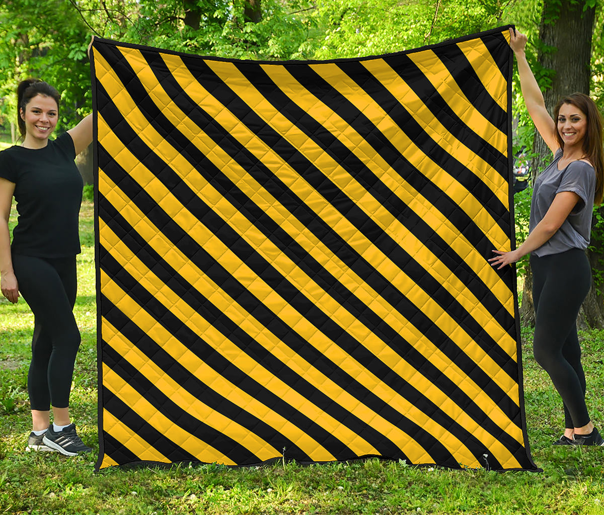 Black And Yellow Warning Striped Print Quilt