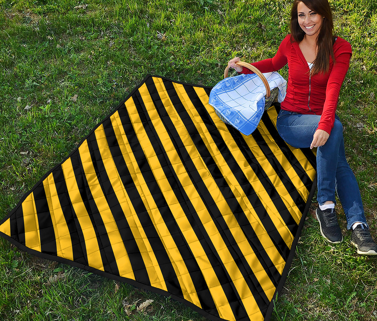 Black And Yellow Warning Striped Print Quilt