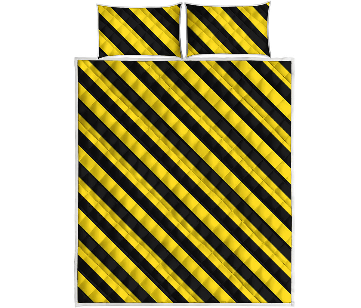 Black And Yellow Warning Striped Print Quilt Bed Set