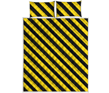 Black And Yellow Warning Striped Print Quilt Bed Set