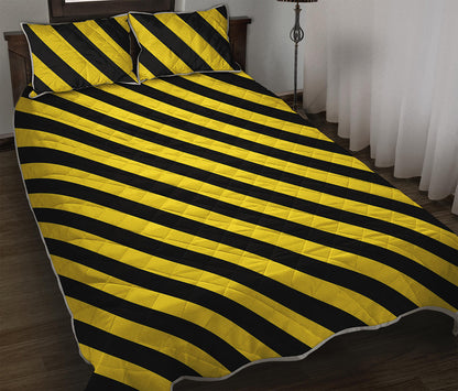 Black And Yellow Warning Striped Print Quilt Bed Set