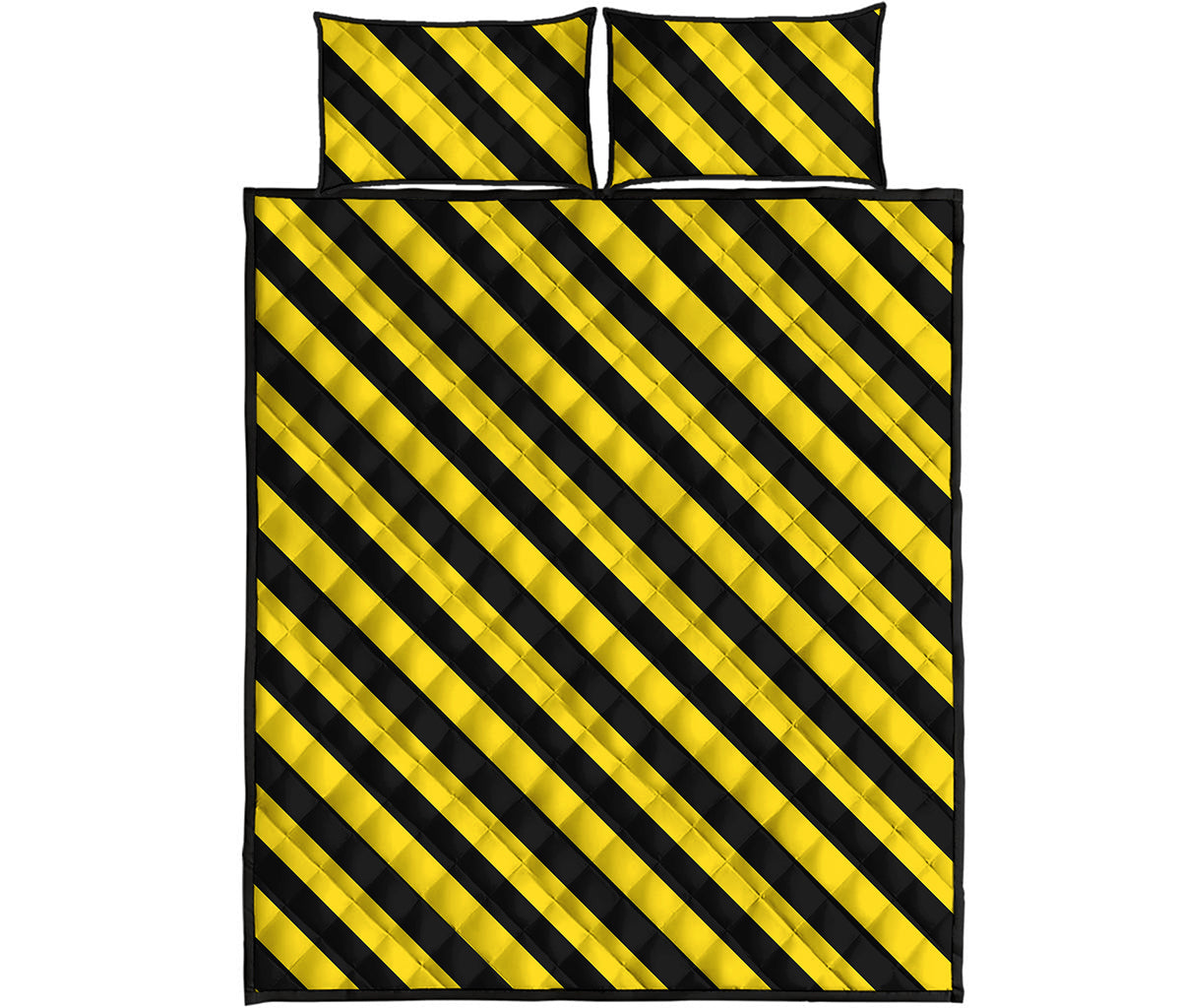 Black And Yellow Warning Striped Print Quilt Bed Set