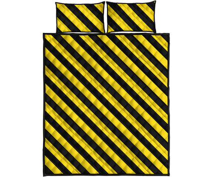 Black And Yellow Warning Striped Print Quilt Bed Set