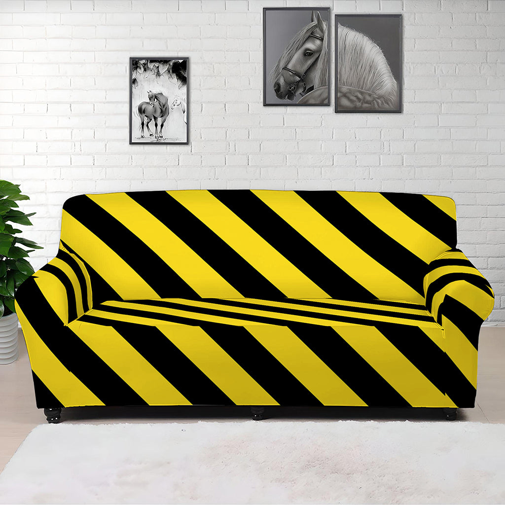Black And Yellow Warning Striped Print Sofa Cover