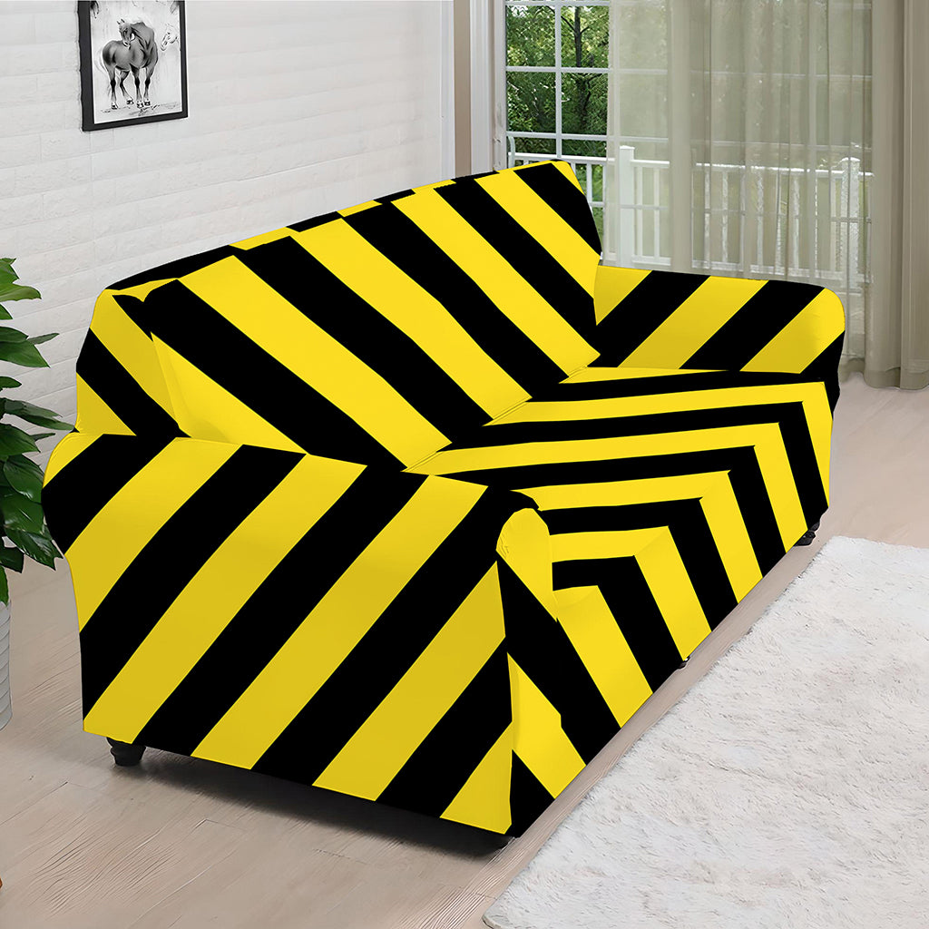 Black And Yellow Warning Striped Print Sofa Cover