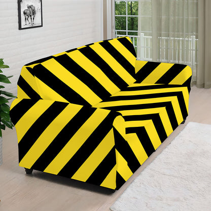 Black And Yellow Warning Striped Print Sofa Cover