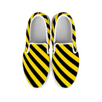 Black And Yellow Warning Striped Print White Slip On Shoes