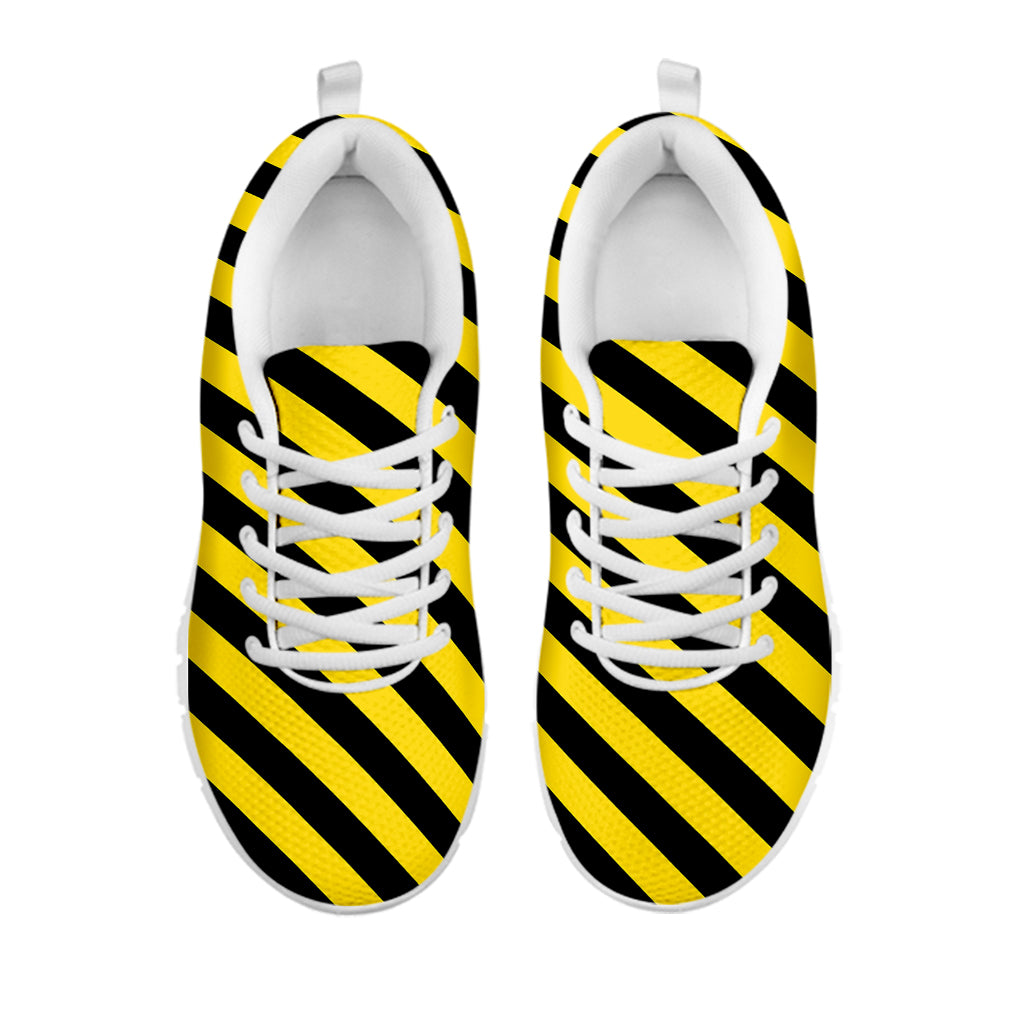 Black And Yellow Warning Striped Print White Sneakers