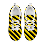 Black And Yellow Warning Striped Print White Sneakers