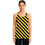 Black And Yellow Warning Striped Print Women's Racerback Tank Top