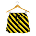 Black And Yellow Warning Striped Print Women's Shorts