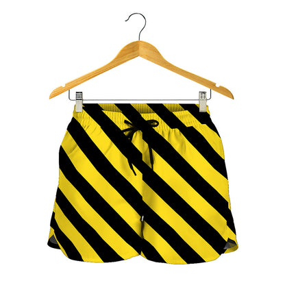 Black And Yellow Warning Striped Print Women's Shorts
