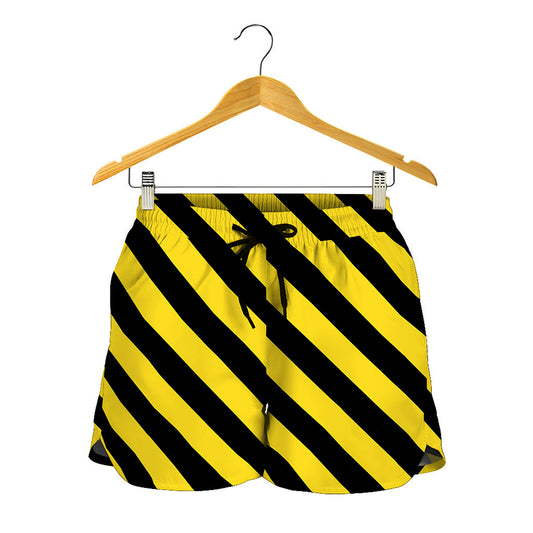 Black And Yellow Warning Striped Print Women's Shorts