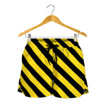 Black And Yellow Warning Striped Print Women's Shorts
