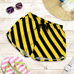 Black And Yellow Warning Striped Print Women's Shorts