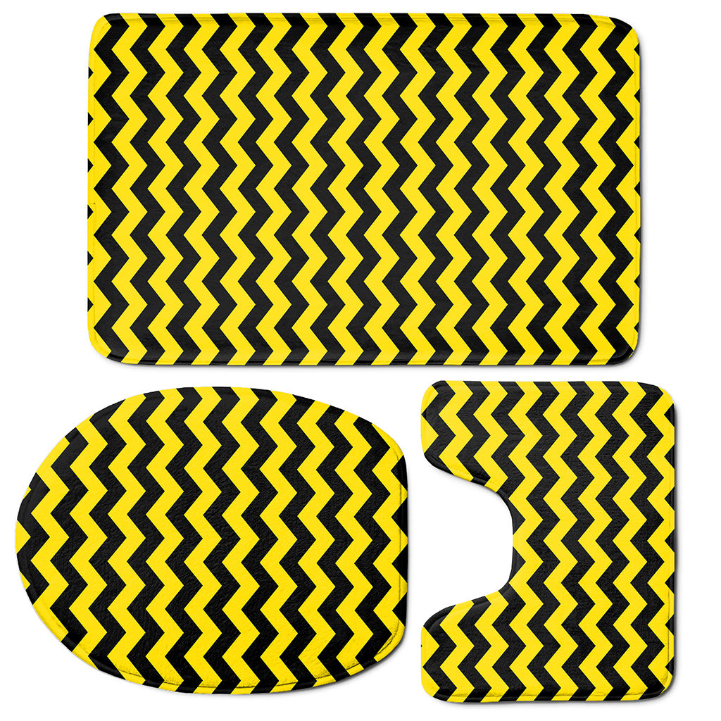Black And Yellow Zigzag Pattern Print 3 Piece Bath Mat Set