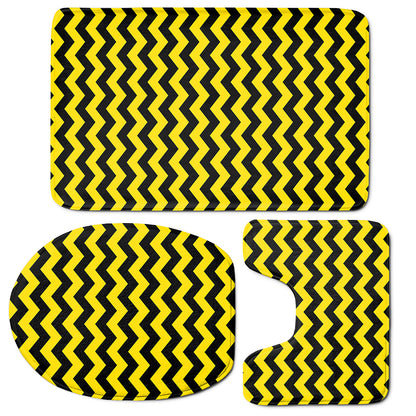 Black And Yellow Zigzag Pattern Print 3 Piece Bath Mat Set