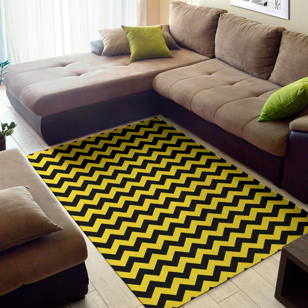 Black And Yellow Zigzag Pattern Print Area Rug