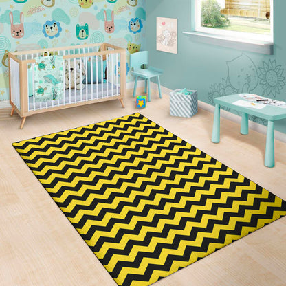Black And Yellow Zigzag Pattern Print Area Rug