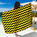 Black And Yellow Zigzag Pattern Print Beach Sarong Wrap