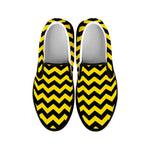 Black And Yellow Zigzag Pattern Print Black Slip On Shoes