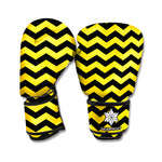 Black And Yellow Zigzag Pattern Print Boxing Gloves
