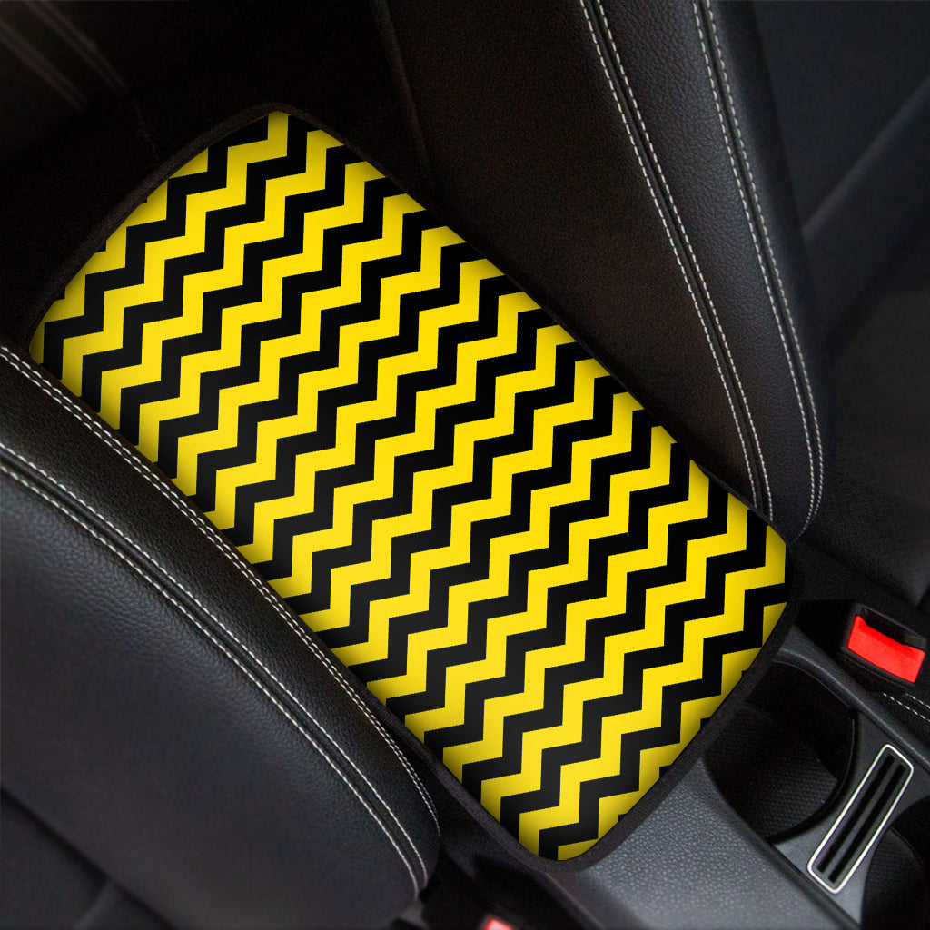 Black And Yellow Zigzag Pattern Print Car Center Console Cover