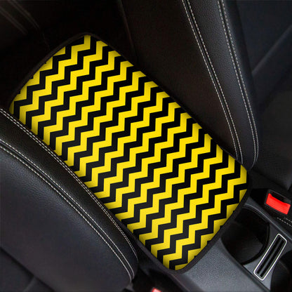 Black And Yellow Zigzag Pattern Print Car Center Console Cover
