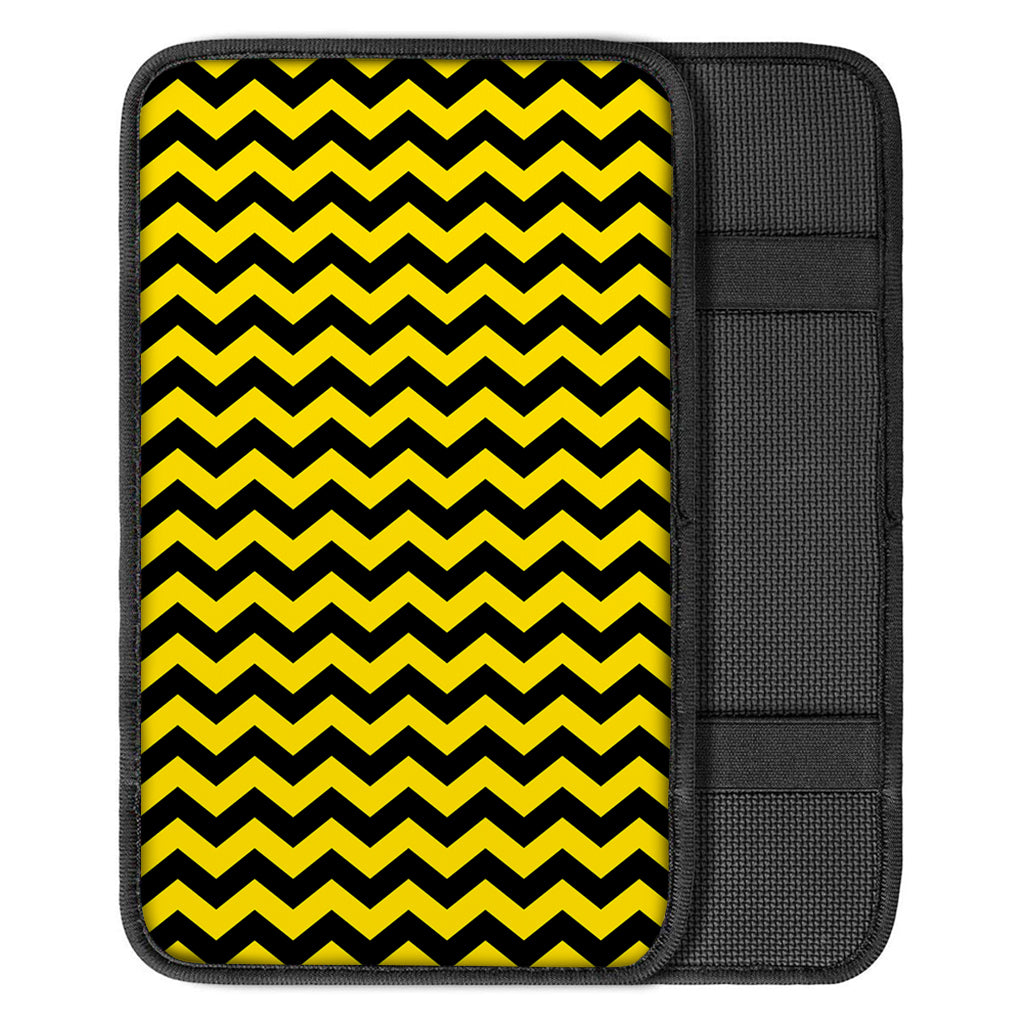 Black And Yellow Zigzag Pattern Print Car Center Console Cover