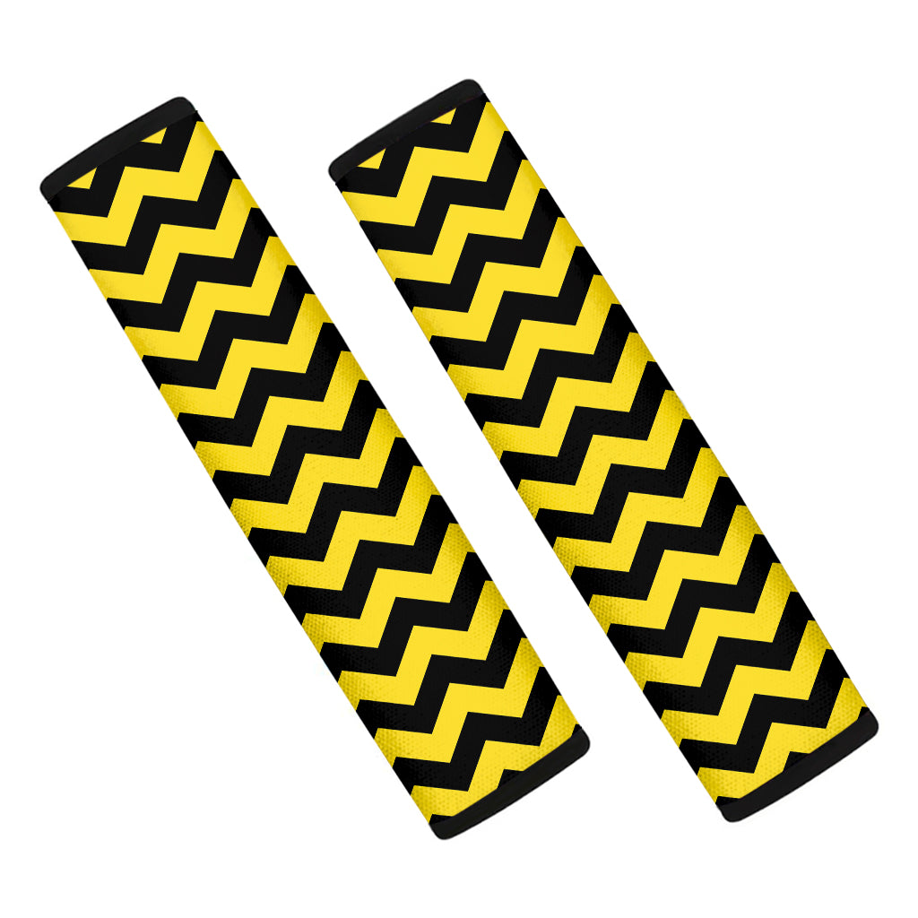 Black And Yellow Zigzag Pattern Print Car Seat Belt Covers