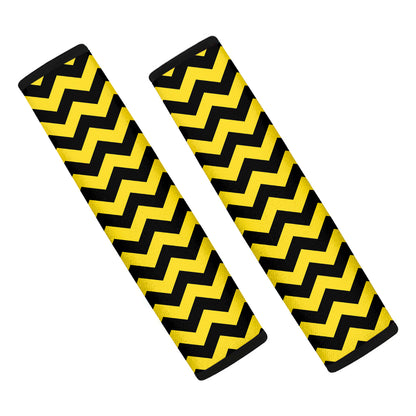 Black And Yellow Zigzag Pattern Print Car Seat Belt Covers