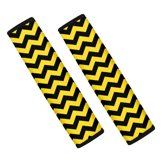 Black And Yellow Zigzag Pattern Print Car Seat Belt Covers