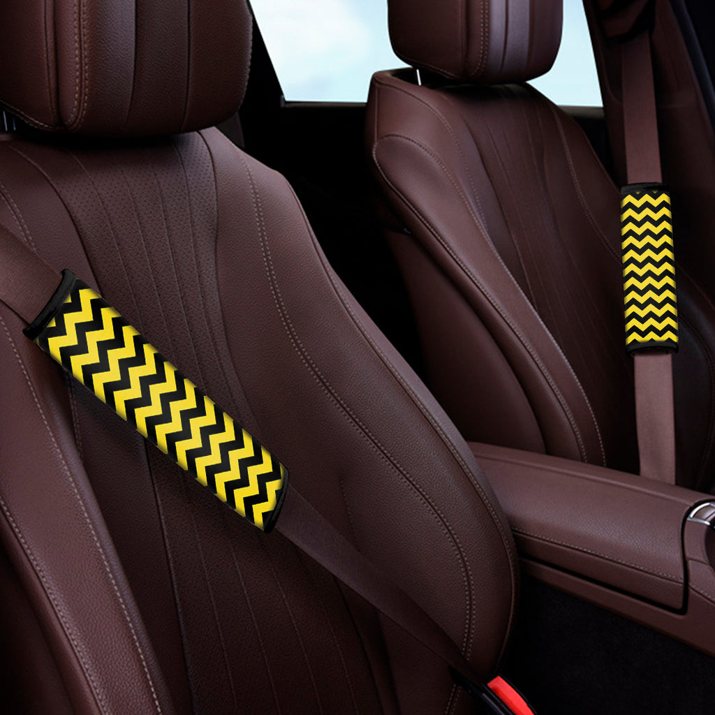 Black And Yellow Zigzag Pattern Print Car Seat Belt Covers