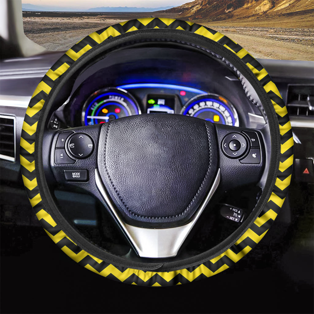 Black And Yellow Zigzag Pattern Print Car Steering Wheel Cover
