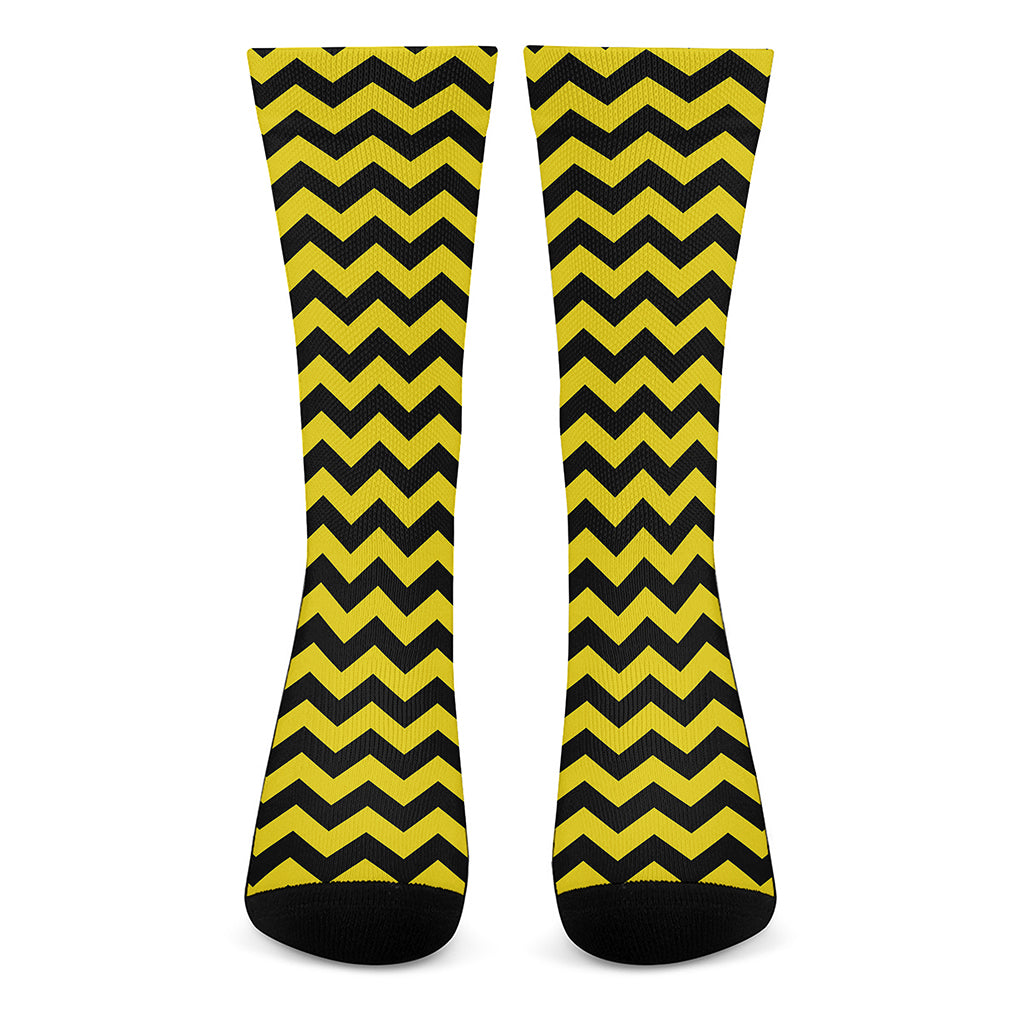 Black And Yellow Zigzag Pattern Print Crew Socks