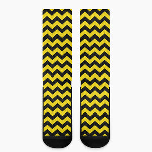 Black And Yellow Zigzag Pattern Print Crew Socks