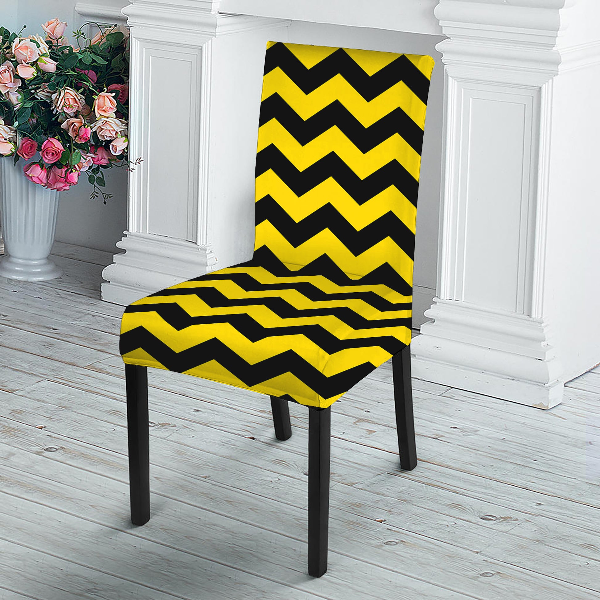 Black And Yellow Zigzag Pattern Print Dining Chair Slipcover