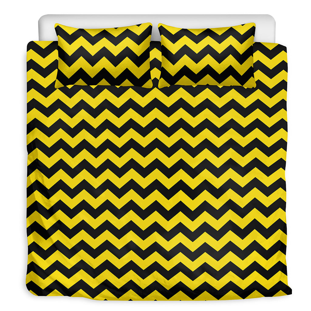 Black And Yellow Zigzag Pattern Print Duvet Cover Bedding Set