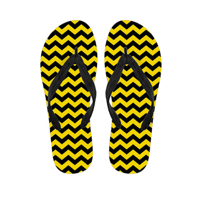Black And Yellow Zigzag Pattern Print Flip Flops