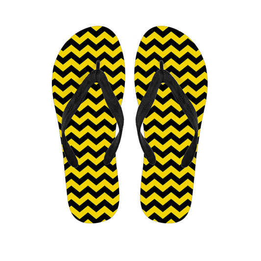 Black And Yellow Zigzag Pattern Print Flip Flops