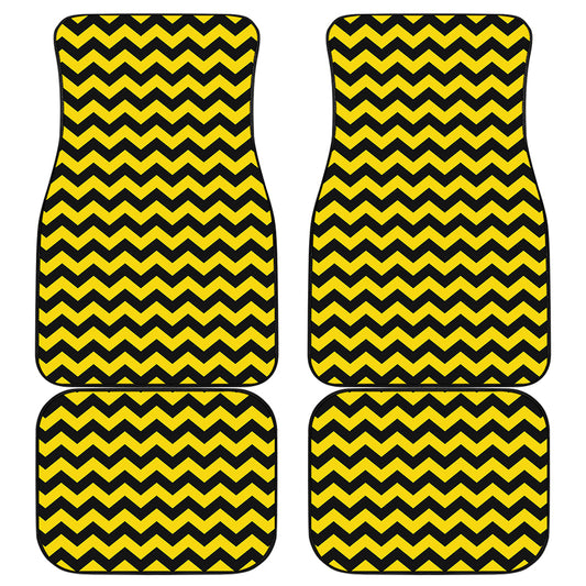 Black And Yellow Zigzag Pattern Print Front and Back Car Floor Mats