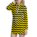 Black And Yellow Zigzag Pattern Print Hoodie Dress